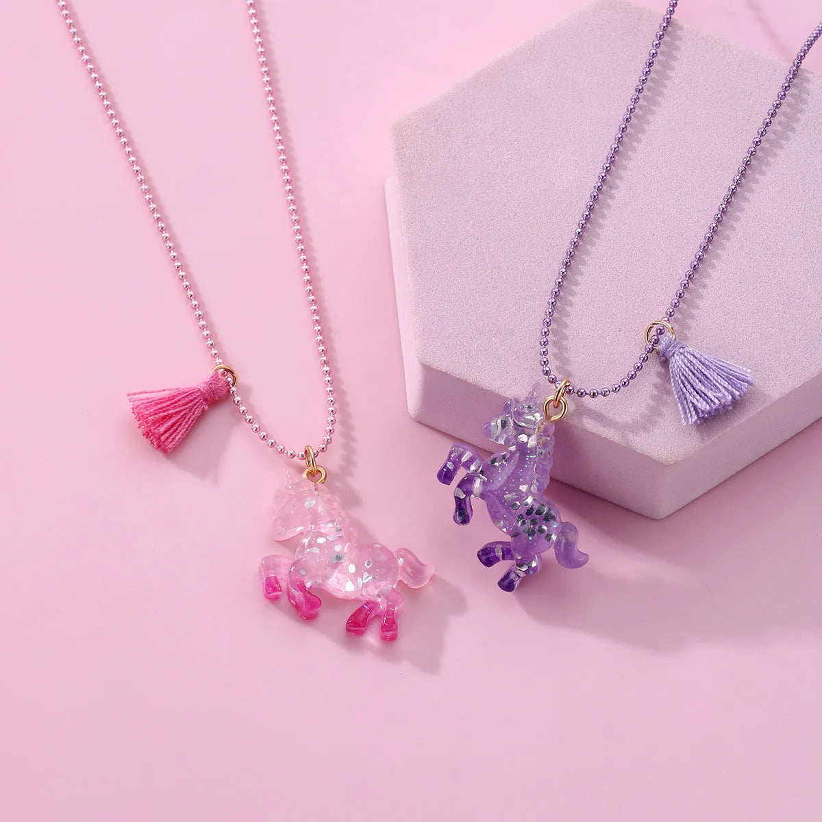 Lot de 2 Colliers D'amitié - Licorne Pompon - BFF - Best Friends Forever - Fantaisie - Pendentif Licorne