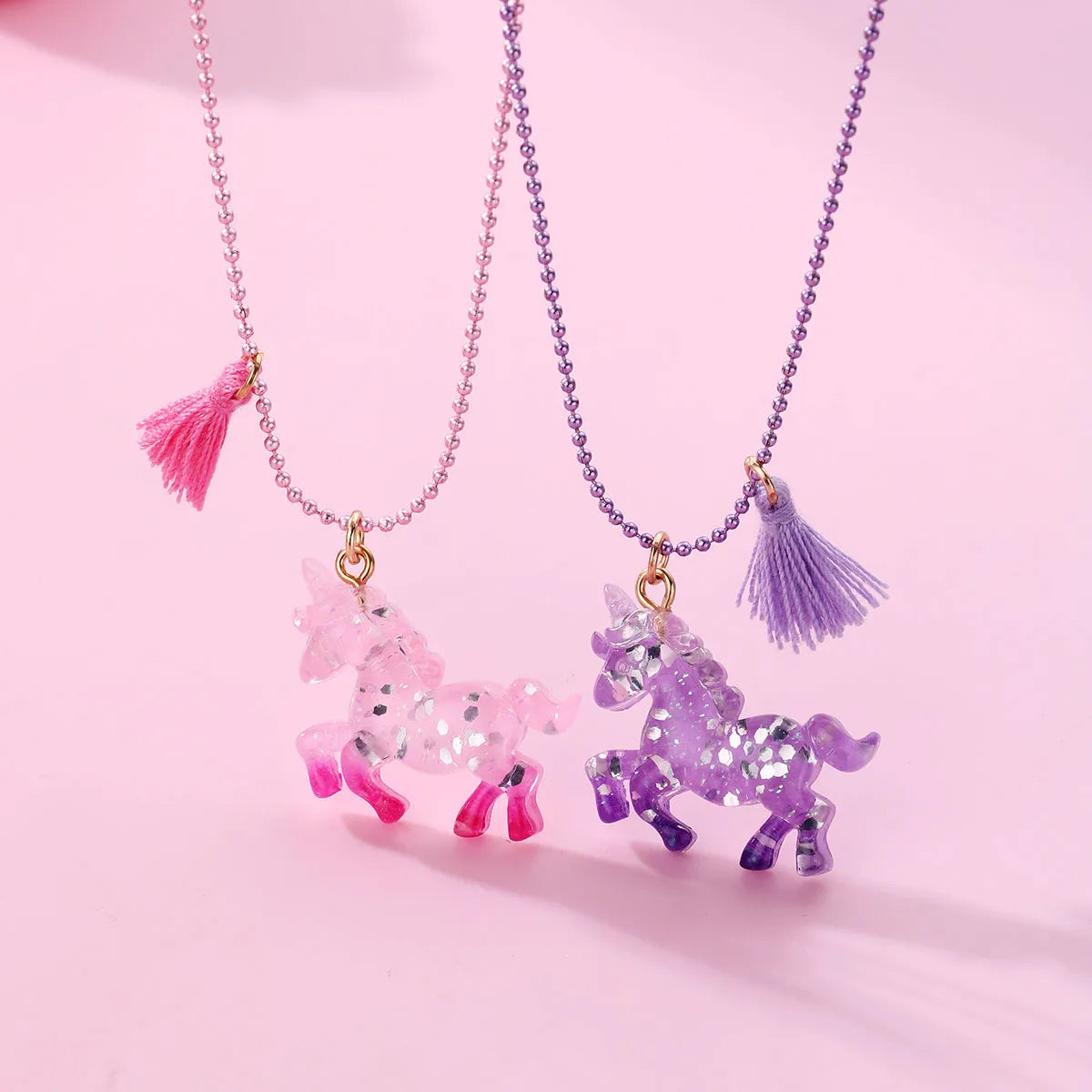 Lot de 2 Colliers D'amitié - Licorne Pompon - BFF - Best Friends Forever - Fantaisie - Pendentif Licorne