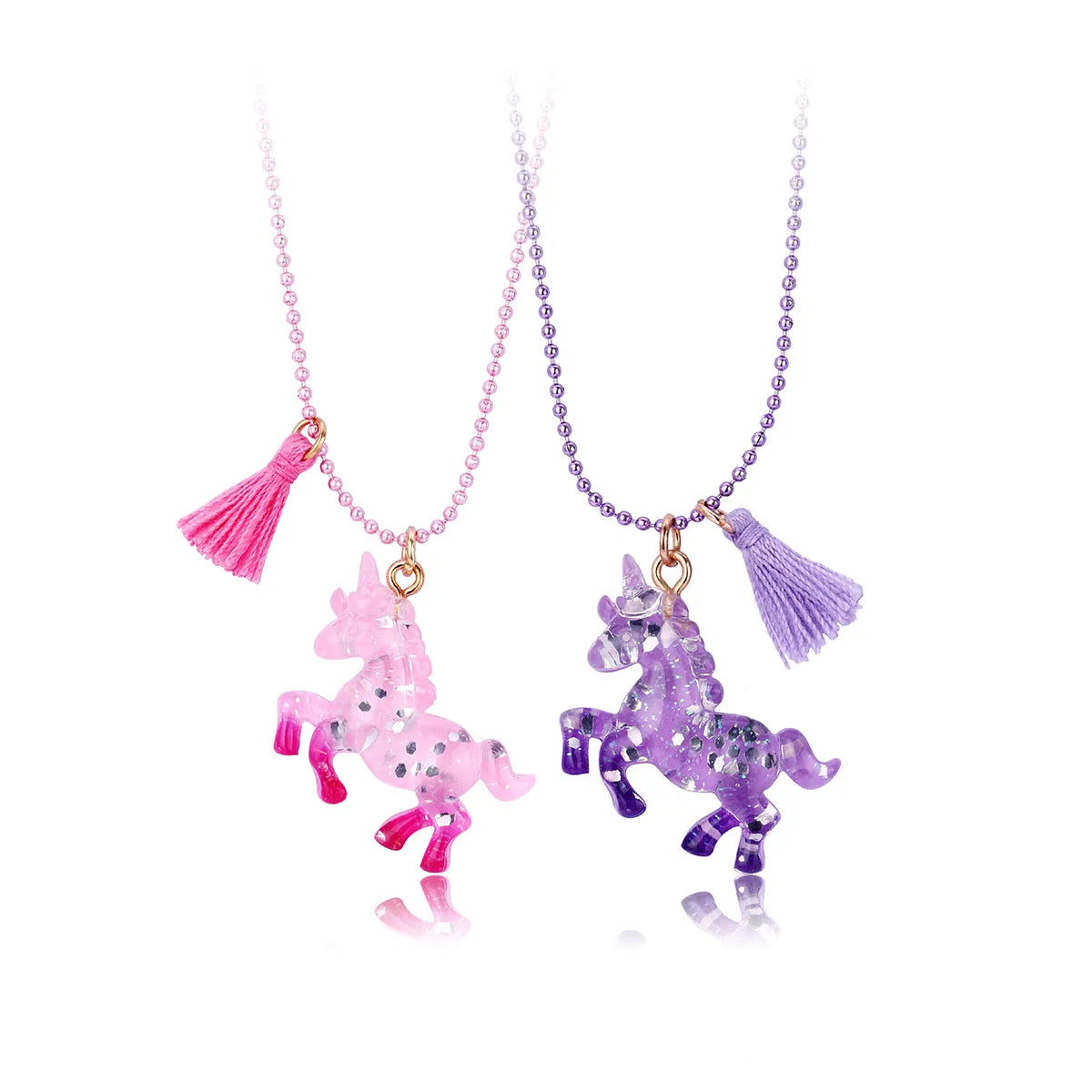 Lot de 2 Colliers D'amitié - Licorne Pompon - BFF - Best Friends Forever - Fantaisie - Pendentif Licorne