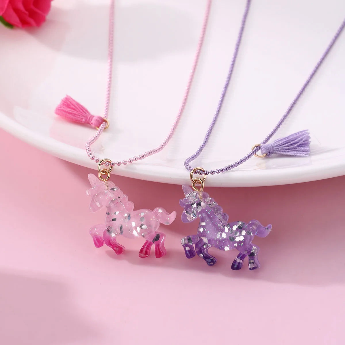 Lot de 2 Colliers D'amitié - Licorne Pompon - BFF - Best Friends Forever - Fantaisie - Pendentif Licorne