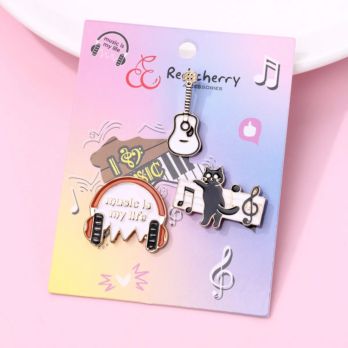 Set of 3 Pins Brooches - Music Cat - Cat Lovers - Fantasy - Alloy Enamel