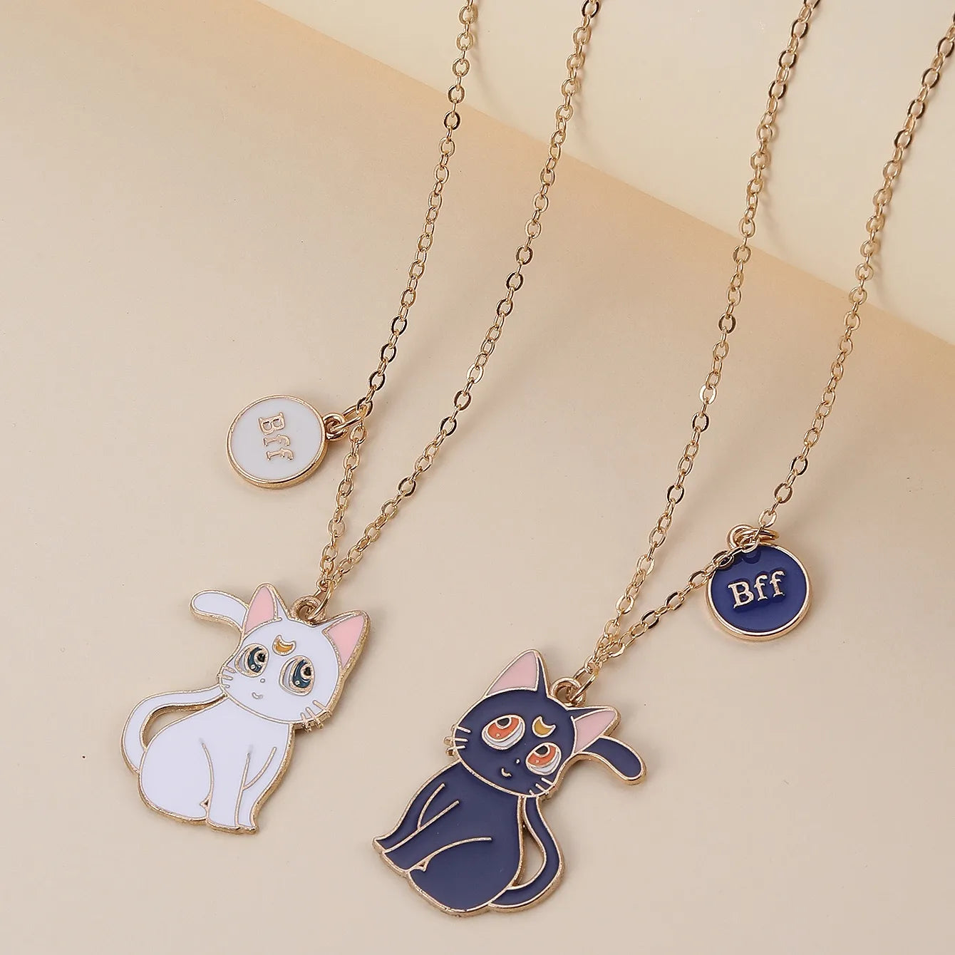 Lot de 2 Colliers D'amitié - BFF - Best Friends Forever - Fantaisie - Pendentif Chat Noir & Blanc - Amitié - Mignon