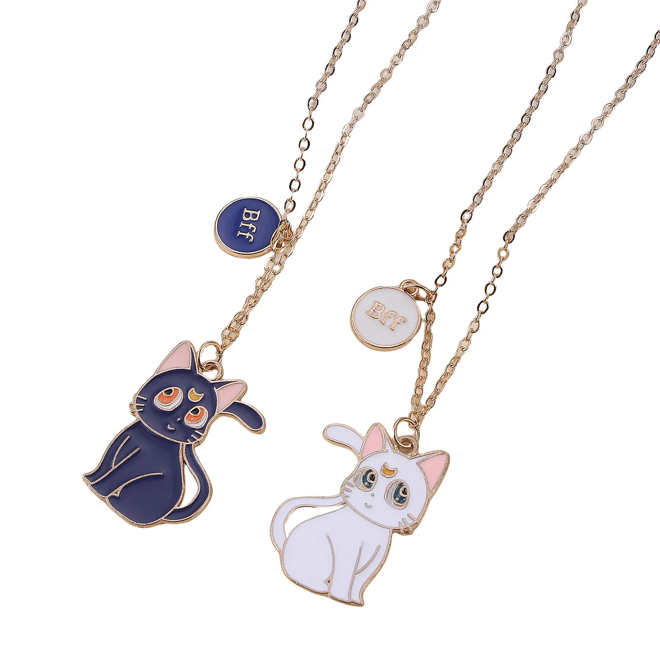 Lot de 2 Colliers D'amitié - BFF - Best Friends Forever - Fantaisie - Pendentif Chat Noir & Blanc - Amitié - Mignon