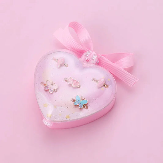 Lot de 5 Bagues Réglables pour Enfants - Boite Cadeau en forme de Coeur - Bague Papillon Coeur - BFF