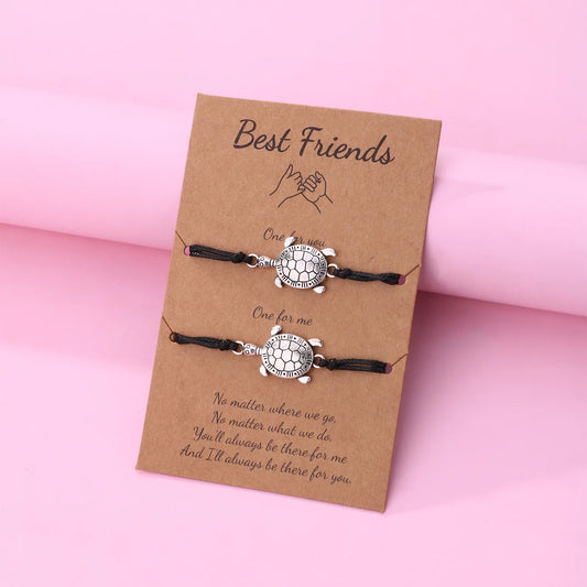 Lot de 2 Bracelets D'amitié Cordon Réglable avec Carte - Tortue - BFF - Best Friends Forever - Fantaisie - A partager