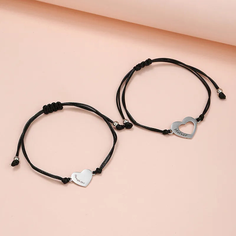 Lot de 2 Bracelets Cordon Réglable avec Carte - Mère Fille - Coeur - Famille Parents Enfant Maman Fille - Acier Inoxydable