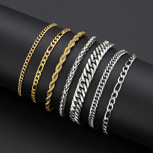 Bracelets Adultes Gourmette Homme - Maillons - Acier Inoxydable Doré Argenté
