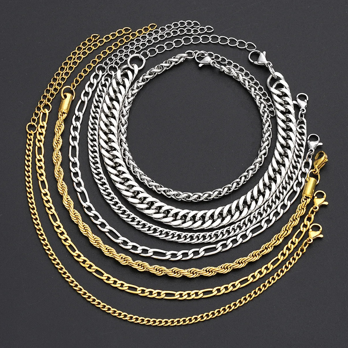 Bracelets Adultes Gourmette Homme - Maillons - Acier Inoxydable Doré Argenté