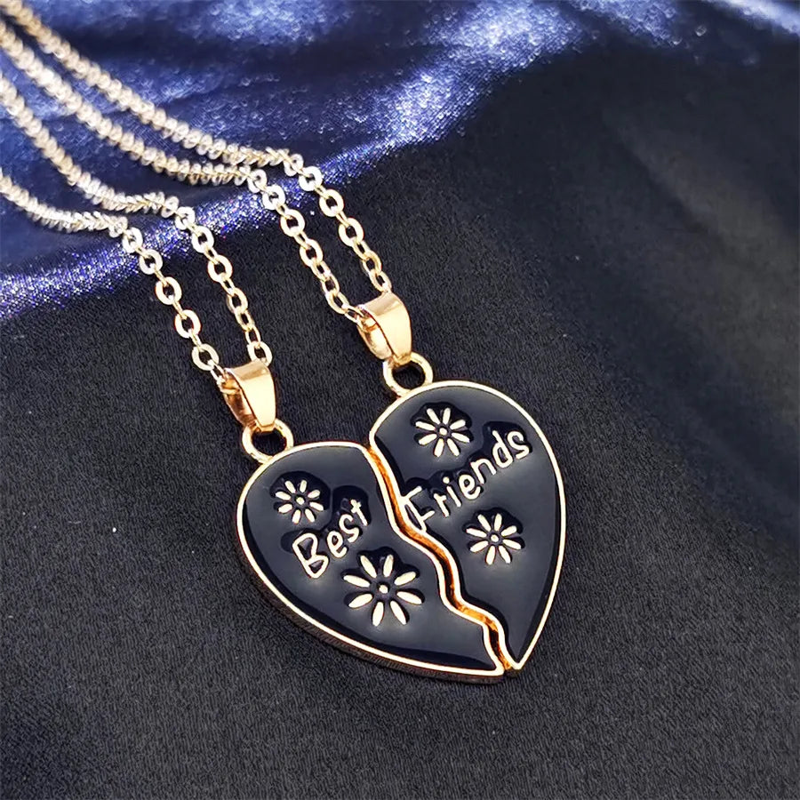 Lot de 2 Colliers D'amitié - Coeur - BFF - Best Friends Forever - Fleurs Papillon - Fantaisie - A partager