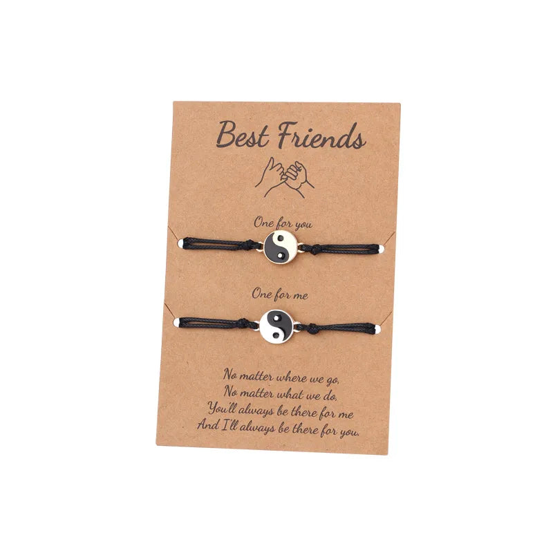 Lot de 2 Bracelets D'amitié Cordon Réglable avec Carte - Ying Yang - BFF - Best Friends Forever - Amoureux Couple Amitié