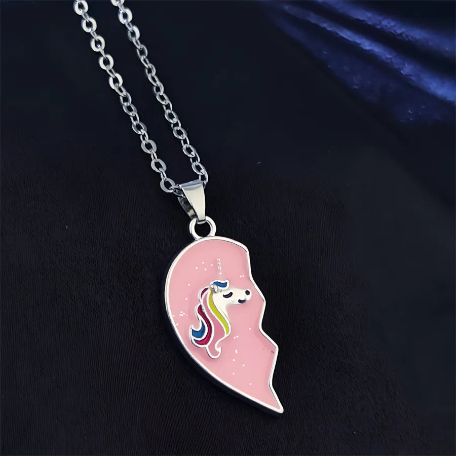 Lot de 2 Colliers D'amitié - Cœur Aimanté - BFF - Best Friends Forever - Licorne - Pendentif Paillette