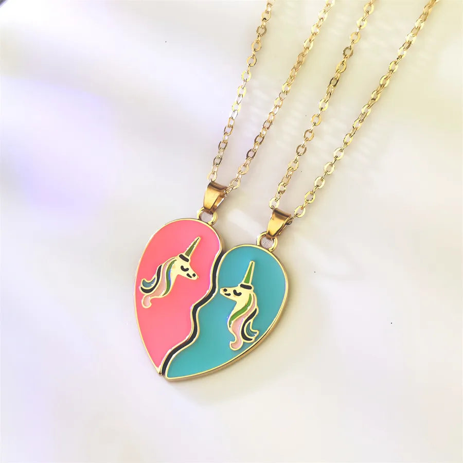 Lot de 2 Colliers D'amitié - Cœur Aimanté - BFF - Best Friends Forever - Licorne - Pendentif Paillette