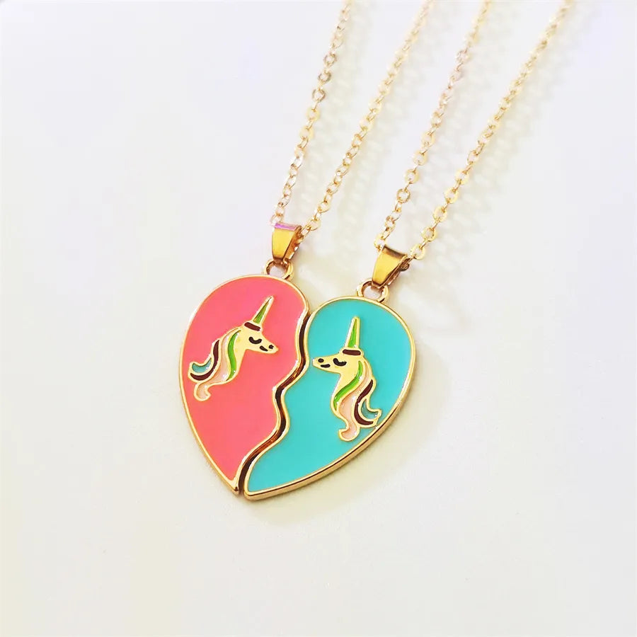 Lot de 2 Colliers D'amitié - Cœur Aimanté - BFF - Best Friends Forever - Licorne - Pendentif Paillette