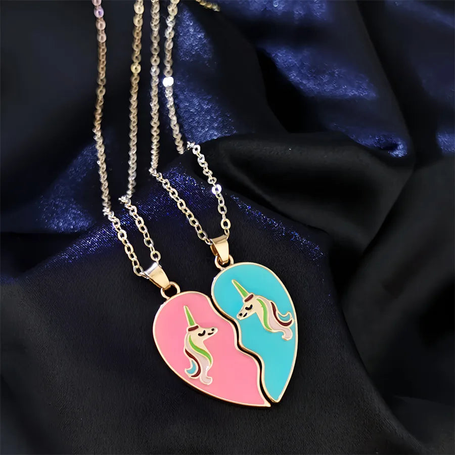 Lot de 2 Colliers D'amitié - Cœur Aimanté - BFF - Best Friends Forever - Licorne - Pendentif Paillette