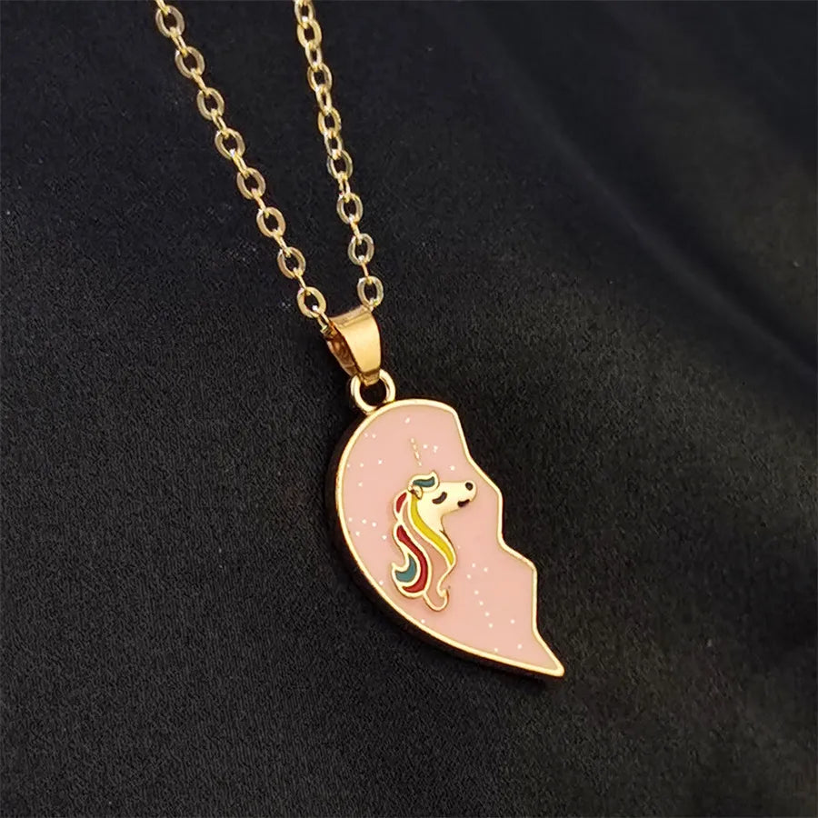 Lot de 2 Colliers D'amitié - Cœur Aimanté - BFF - Best Friends Forever - Licorne - Pendentif Paillette