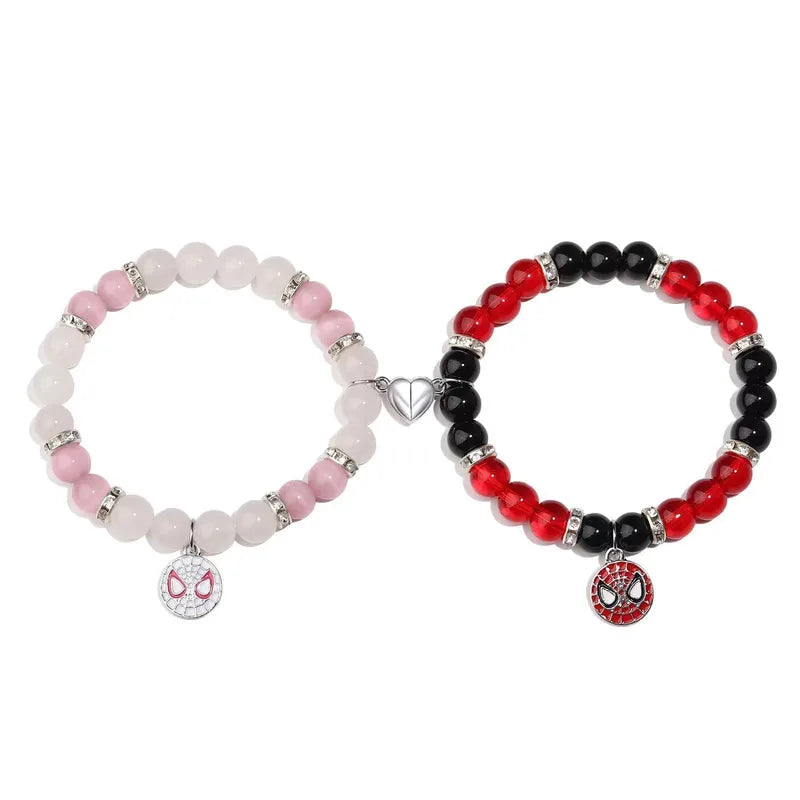 Lot de 2 Bracelets D'amitié Perles - Araignée Chat - Coeur Aimanté - BFF - Best Friends Forever - Amitié - Couple