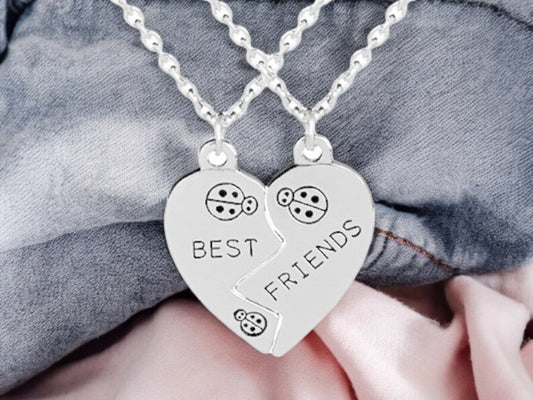 Lot de 2 Colliers D'amitié - Coeur Coccinelles - BFF - Best Friends Forever - Fantaisie - Pendentif et Chaine Argenté - Amitié