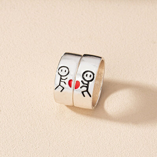 Set of 2 Friendship Rings Couple Snowmen Hold a Heart - BFF Best Friends Couple in Love