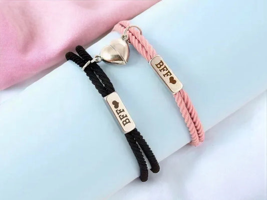 CHILD - Set of 2 Best Friends Elastic Cord Friendship Bracelets - BFF Best Friends Forever - Fancy - Magnetic Pendant