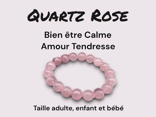 Bracelet Pierre Naturelle - Quartz Rose - Bien être Calme Amour Tendresse