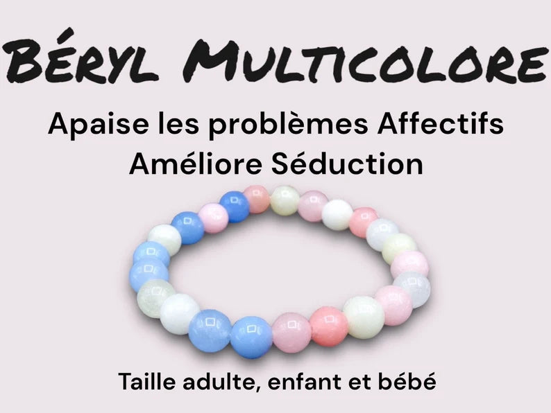 Bracelet Pierre Naturelle - Beryl Multicolore - Apaise les Problèmes Affectifs Améliore Séduction