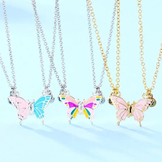 CHILDREN - Set of 2 Butterfly Friendship Necklace Chains - BFF Best Friends Forever - Fantasy - Magnetic Pendant