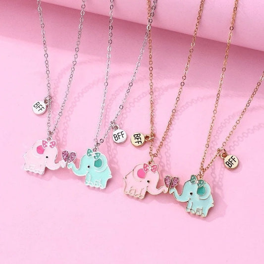 Lot de 2 Colliers D'amitié Aimanté - Éléphants - BFF - Best Friends Forever - Fantaisie - Pendentif Aimanté - Argenté ou Doré - Amitié