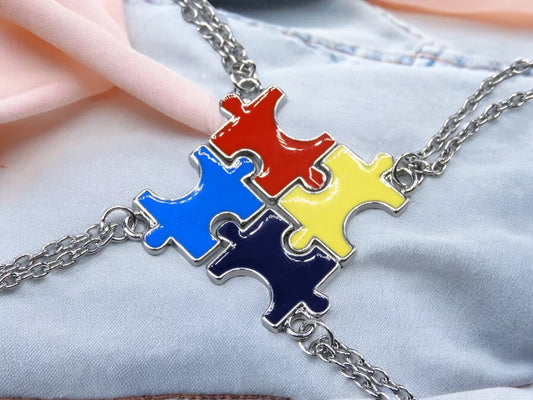 Lot de 4 Colliers D'amitié - Puzzle - BFF - Best Friends Forever - Amitié - Pendentif et Chaine Argenté À Partager