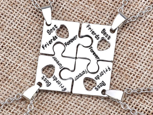 Lot de 4 Colliers D'amitié - Puzzle Coeur - BFF - Best Friends Forever - Amitié - Pendentif et Chaine Argenté