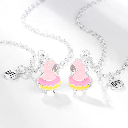 Lot de 2 Colliers D'amitié Aimanté -  Chevaux Bouée Donuts - BFF - Best Friends Forever - Fantaisie - Pendentif Aimanté - Amitié