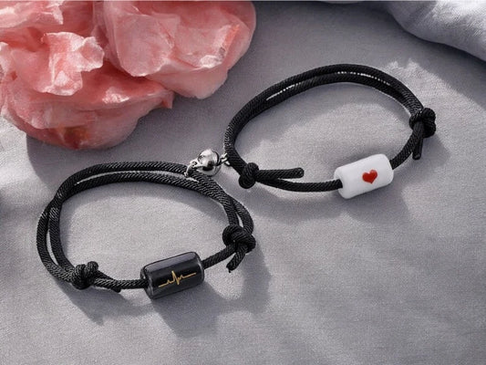 Set of 2 Adjustable Cord Bracelets Best Friends Friendship - BFF Best Friends - Fantasy - Magnetic Ball Pendant - Lovers - Couple