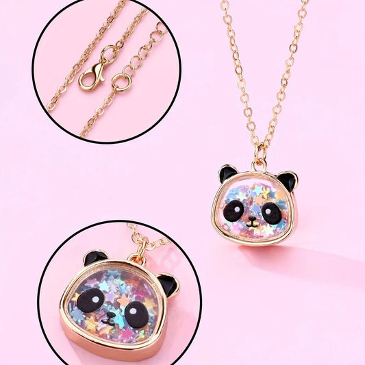 Collier Panda - Grenouille - Vache - Mignon - Pendentif intérieur Paillettes Etoile Coeur Perles Phosphorescent