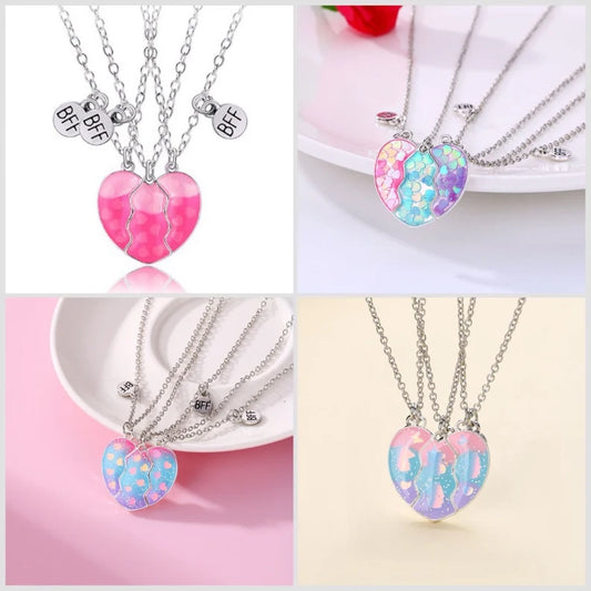 Lot de 3 Colliers D'amitié Aimantés - Coeur Licorne Paillettes - BFF - Best Friends Forever - Amitié - Pendentif Aimanté - Mignon