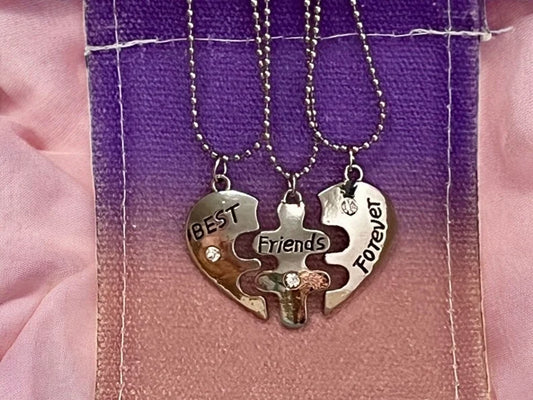 Lot de 3 Colliers D'amitié - Coeurs Puzzle - BFF - Best Friends Forever - Amitié - Pendentif Chaine Argenté