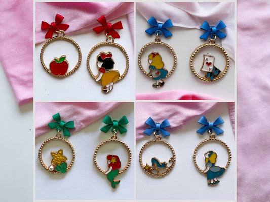 Earrings | Dangle Earrings | Princesses | Cute Fairy Tale Accessory Jewelry | Cartoon | Gold Plated Copper