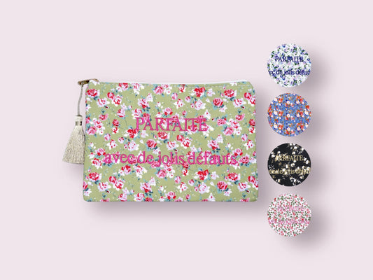 Perfect Makeup Bag or Toiletry Bag with pretty flaws, touch of humor and femininity, soft and feminine pastel tones