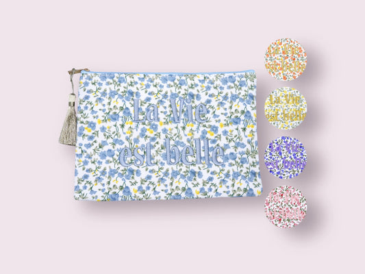 Makeup Bag or Toiletry Bag La Vie est Belle Fleurie - Spring Birth Gift - Pregnancy Birth Announcement Layette