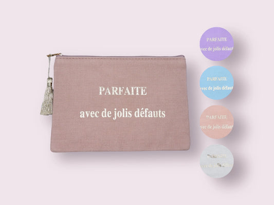 Perfect Makeup Bag or Toiletry Bag with pretty flaws, touch of humor and femininity, soft and feminine pastel tones